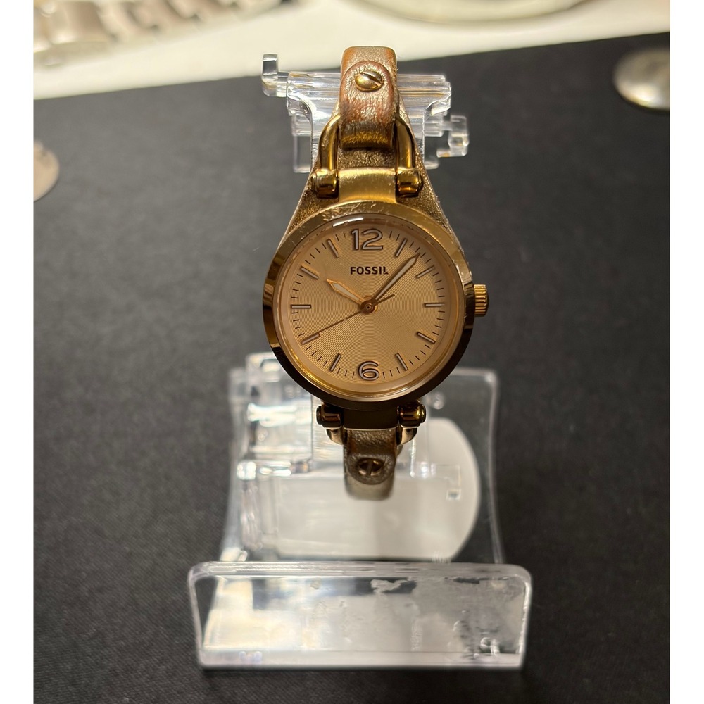 Vintage Fossil Georgia Watch Women New Battery Small Gold Leather ES3425 Casual